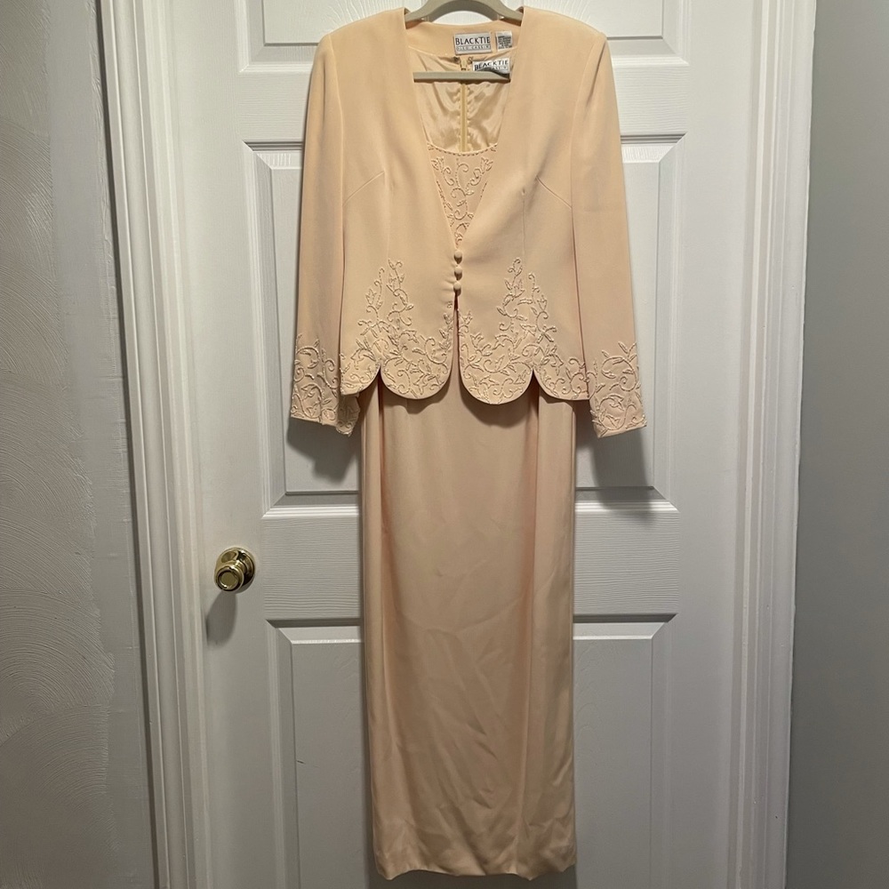 Black Tie Oleg Cassini Vintage Beaded Gown and Jacket Set